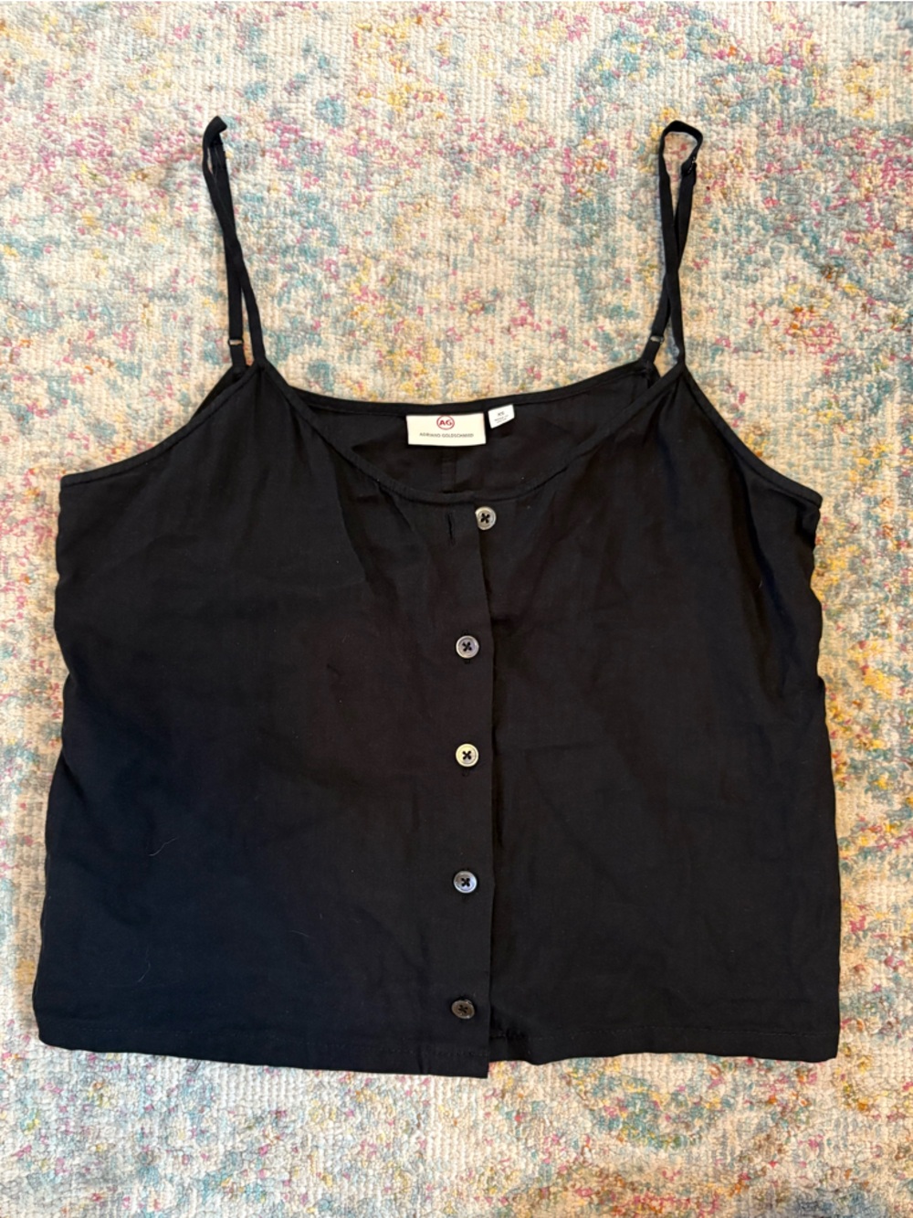 AG Adriano Goldschmied Women's Solid Black XS Adjustable Cropped Tank Top Blouse